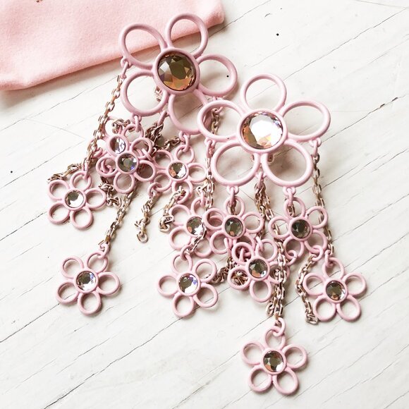 Dannijo Elyse Pink Flower Drop Earrings - Picture 3 of 3